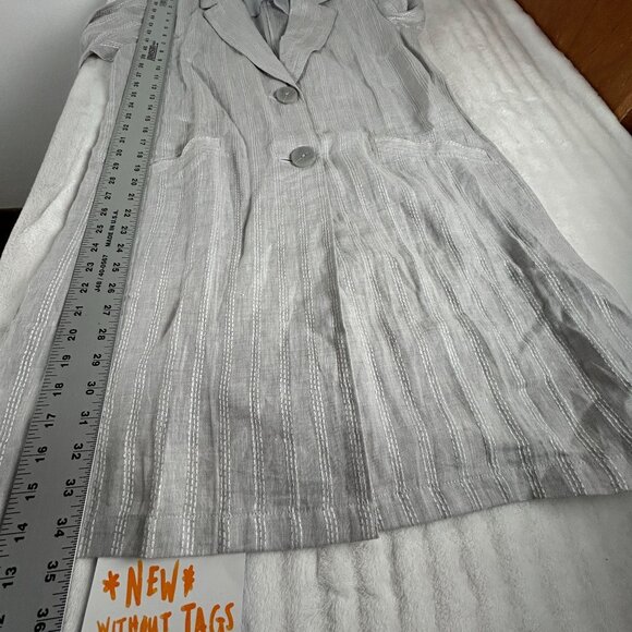 J. Jill Womens Linen Striped Duster Blazer Coat Jacket Small Gray Lightweight - Picture 10 of 10